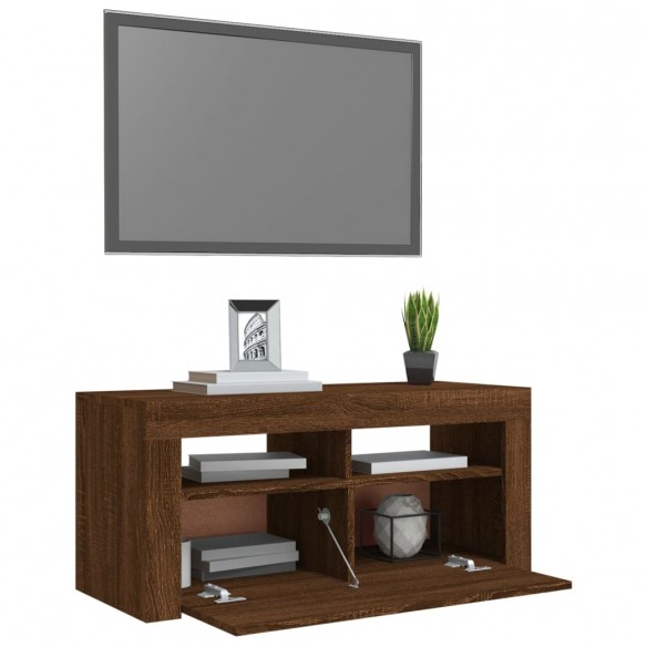 Meuble TV avec lumières LED Chêne marron 90x35x40 cm