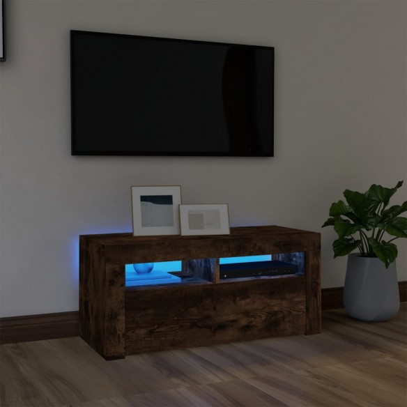 Meuble TV avec lumières LED Chêne fumé 90x35x40 cm