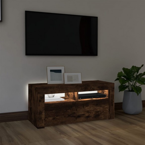 Meuble TV avec lumières LED Chêne fumé 90x35x40 cm