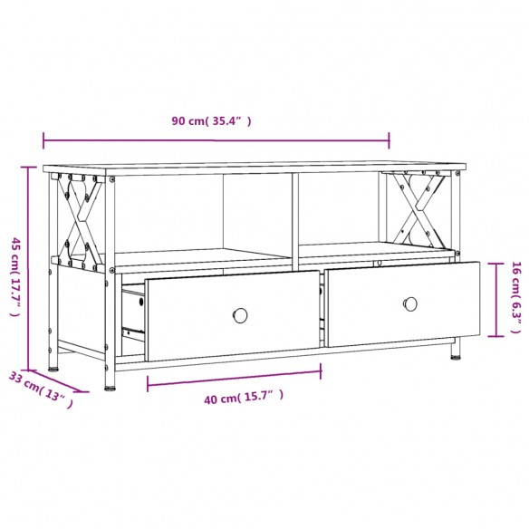 Meuble TV chêne marron 90x33x45 cm bois d'ingénierie et fer