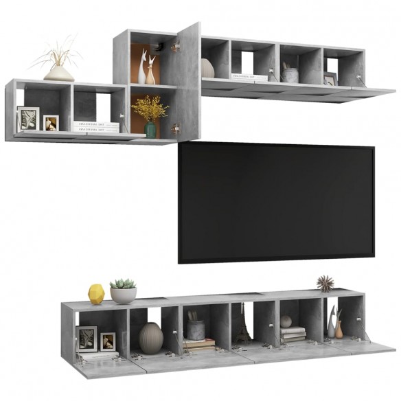 Ensemble de meuble TV 7 pcs Gris béton Aggloméré