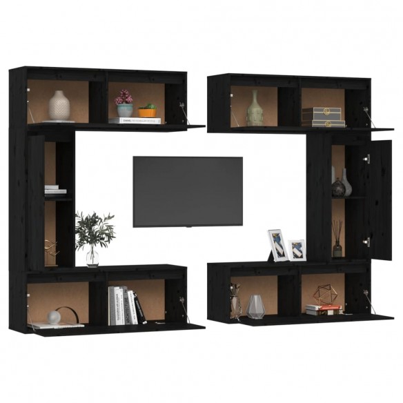 Meubles TV 6 pcs Noir Bois massif de pin