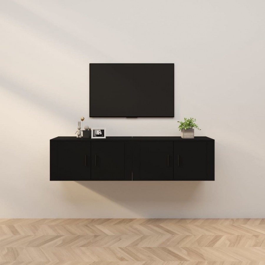 Meubles TV muraux 2 pcs noir 80x34,5x40 cm