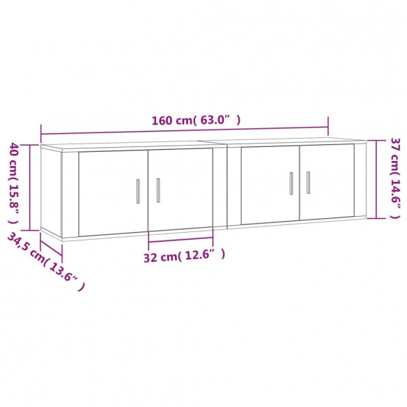 Meubles TV muraux 2 pcs noir 80x34,5x40 cm