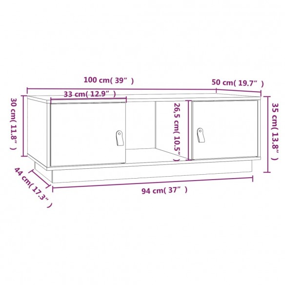 Table basse Blanc 100x50x35 cm Bois massif de pin