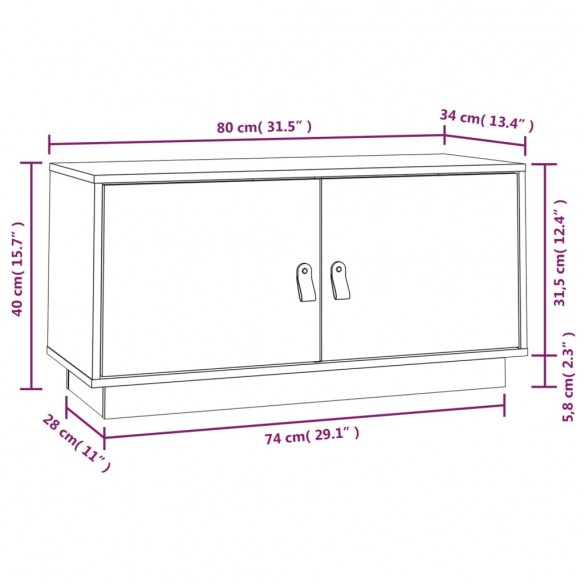 Meuble TV Gris 80x34x40 cm Bois de pin massif