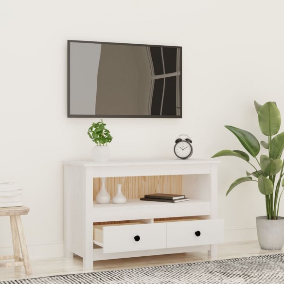 Meuble TV Blanc 79x35x52 cm Bois de pin massif