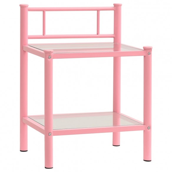 Table de chevet Rose/transparent 45x34,5x60,5 cm Métal et verre