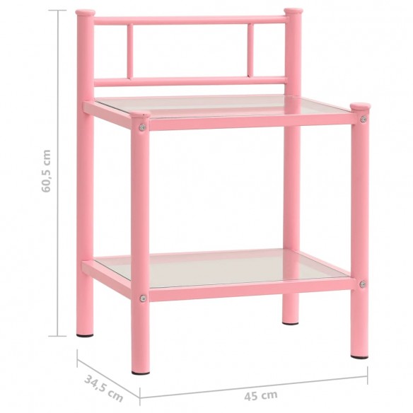 Table de chevet Rose/transparent 45x34,5x60,5 cm Métal et verre