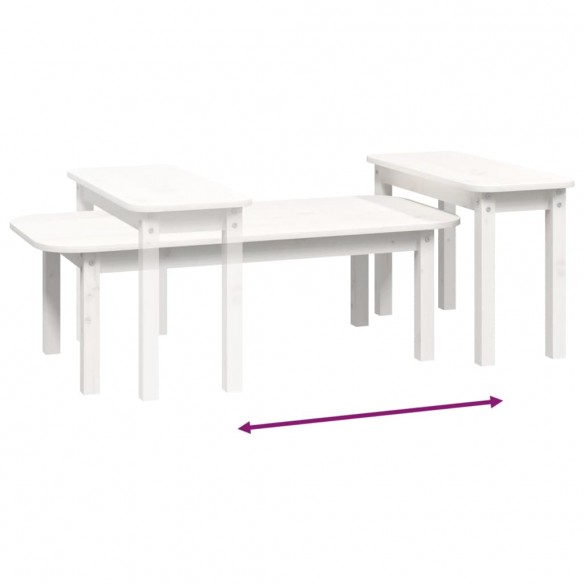 Ensemble de tables basses 2 pcs Blanc Bois massif de pin