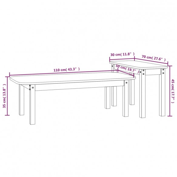 Ensemble de tables basses 2 pcs Blanc Bois massif de pin