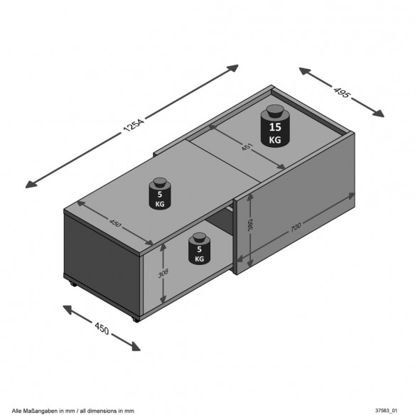 FMD Table basse extensible Chêne artisanal et noir