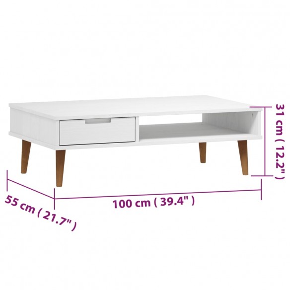 Table basse MOLDE Blanc 100x55x31 cm Bois de pin massif