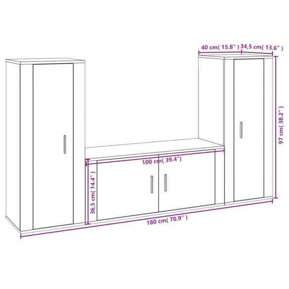 Ensemble de meubles TV 3 pcs Sonoma gris Bois d'ingénierie