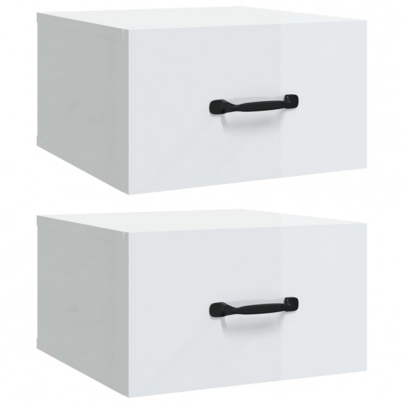 Tables de chevet murales 2 pcs Blanc brillant 35x35x20 cm