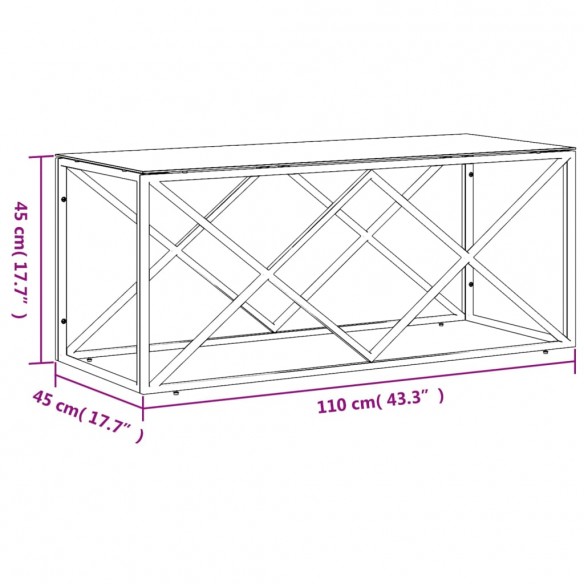 Table basse 110x45x45 cm acier inoxydable et verre