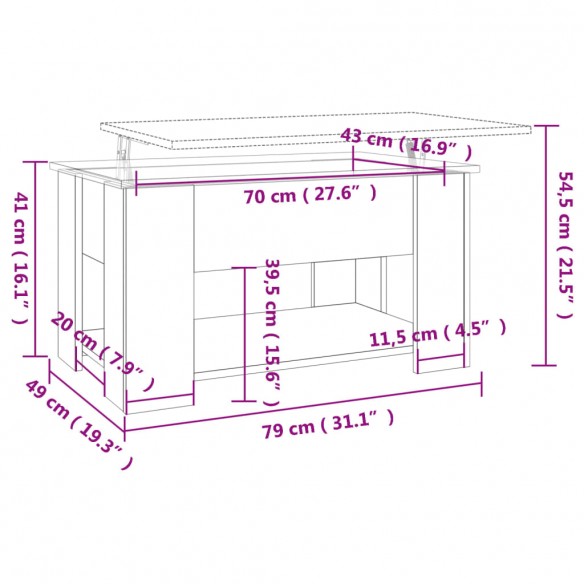 Table basse Blanc 79x49x41 cm plateau relevable