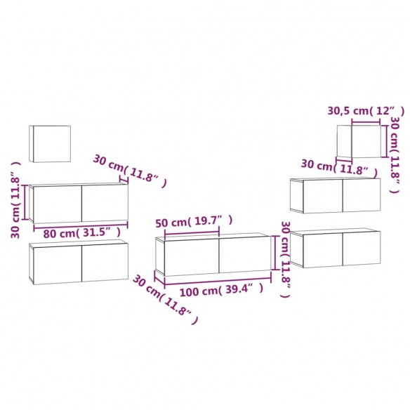 Ensemble de meubles TV 7 pcs Blanc Bois d'ingénierie