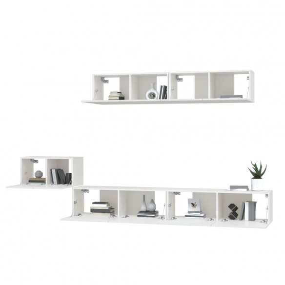 Ensemble de meubles TV 5 pcs Blanc Bois d'ingénierie