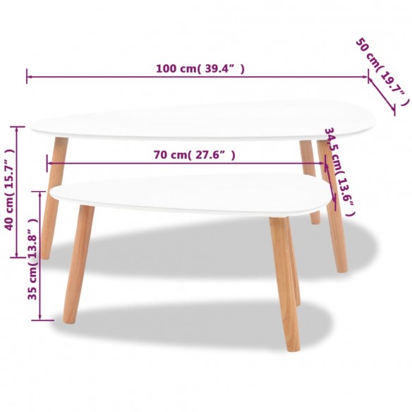 Ensemble de tables basses 2 pcs Bois de pin massif Blanc