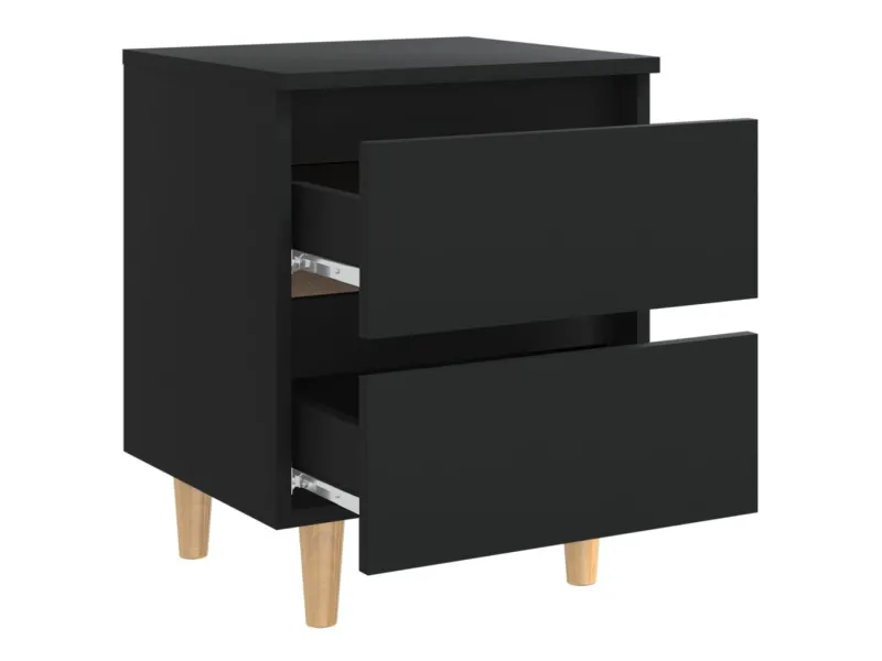 Table de chevet avec pieds en pin Noir 40x35x50 cm