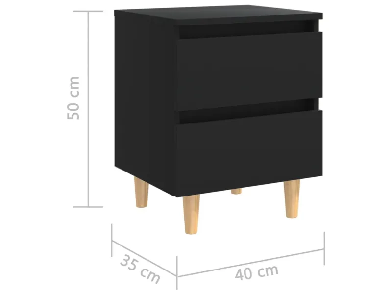 Table de chevet avec pieds en pin Noir 40x35x50 cm