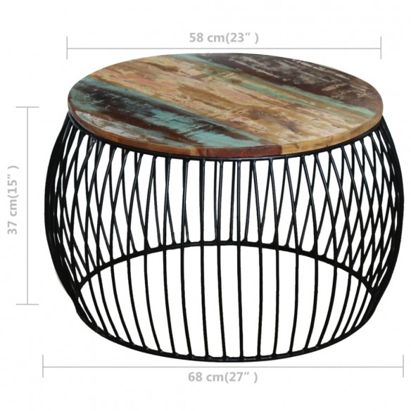 Table basse ronde 68x37 cm Bois de récupération massif