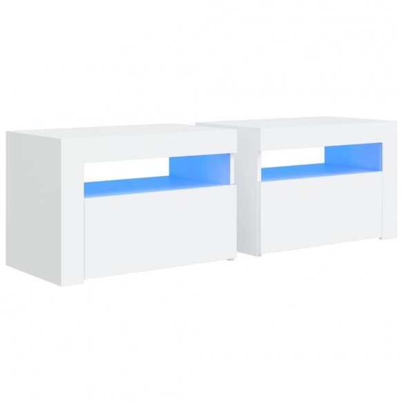 Tables de chevet 2 pcs avec LED Blanc 60x35x40 cm