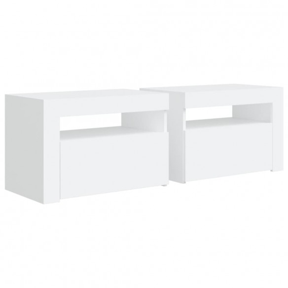 Tables de chevet 2 pcs avec LED Blanc 60x35x40 cm