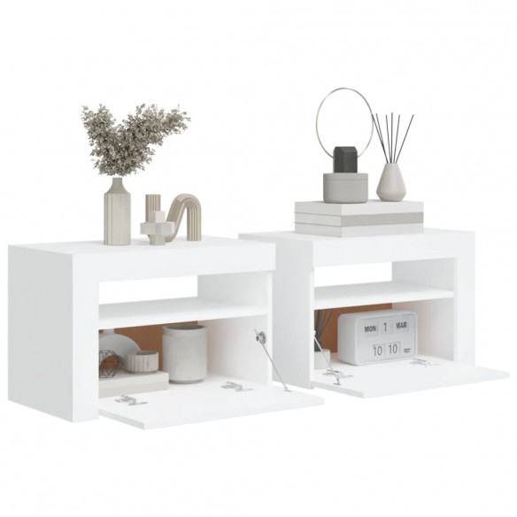 Tables de chevet 2 pcs avec LED Blanc 60x35x40 cm