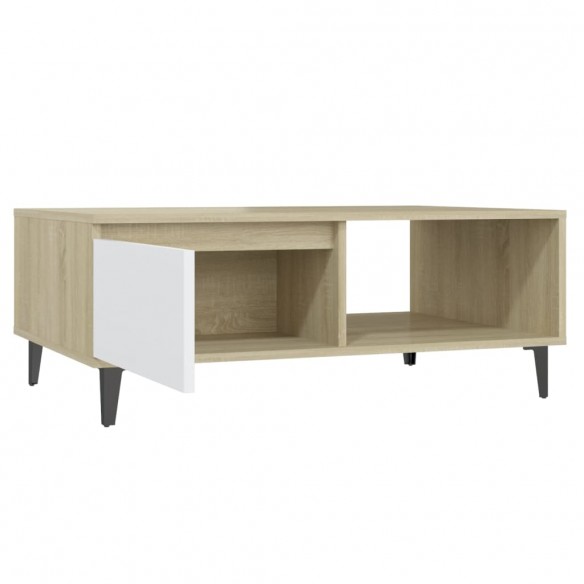 Table basse Blanc et chêne sonoma 90x60x35 cm Aggloméré