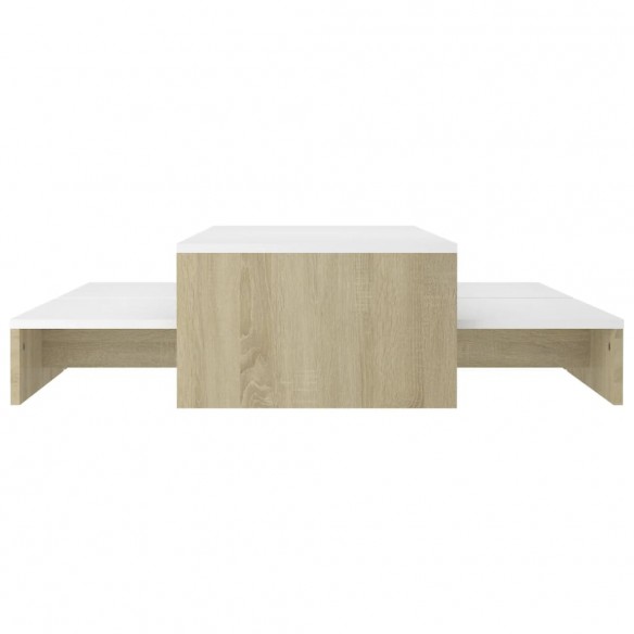 Ensemble tables basses gigognes Blanc et chêne 100x100x26,5 cm