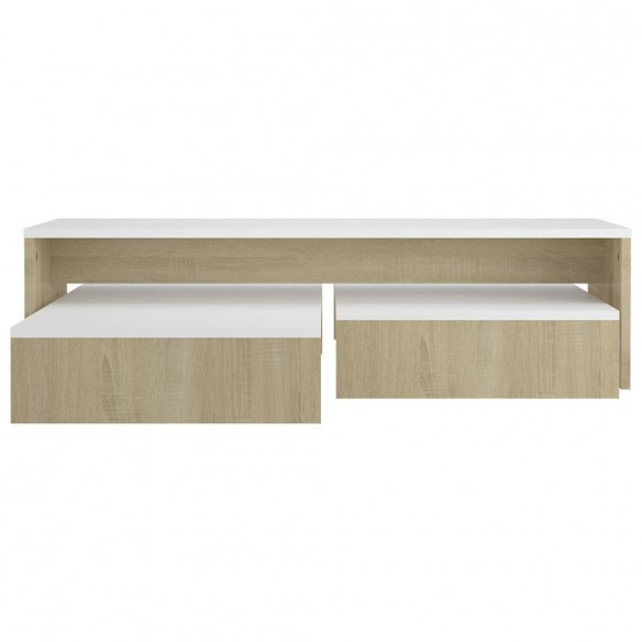 Ensemble tables basses gigognes Blanc et chêne 100x100x26,5 cm