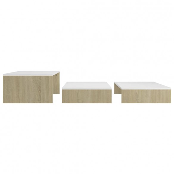 Ensemble tables basses gigognes Blanc et chêne 100x100x26,5 cm