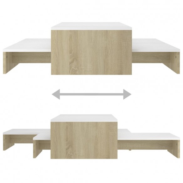 Ensemble tables basses gigognes Blanc et chêne 100x100x26,5 cm