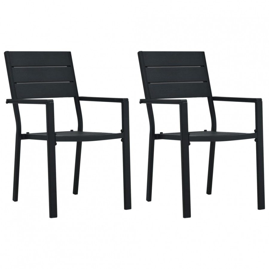 Chaises de jardin 2 pcs Noir PEHD Aspect de bois