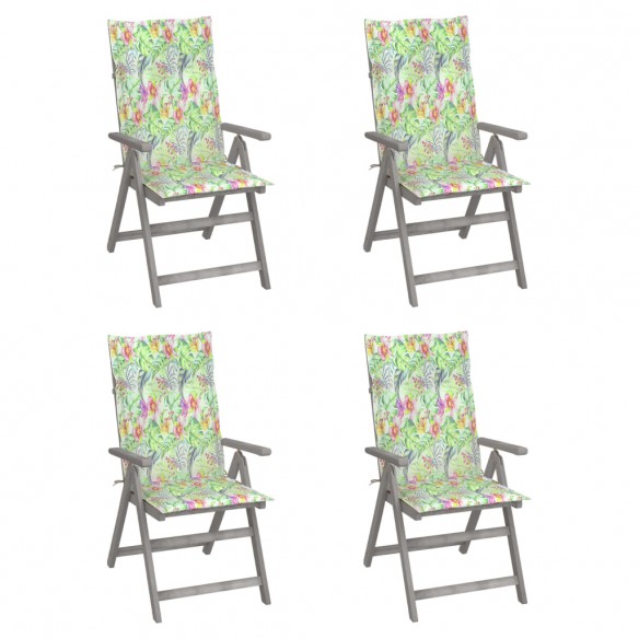 Chaises inclinables de jardin 4 pcs avec coussins Bois d'acacia