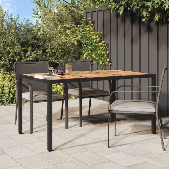 Table de jardin 150x90x75 cm Résine tressée et bois acacia Noir