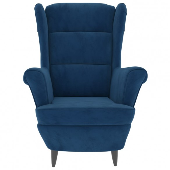 Fauteuil à oreilles avec tabouret bleu velours