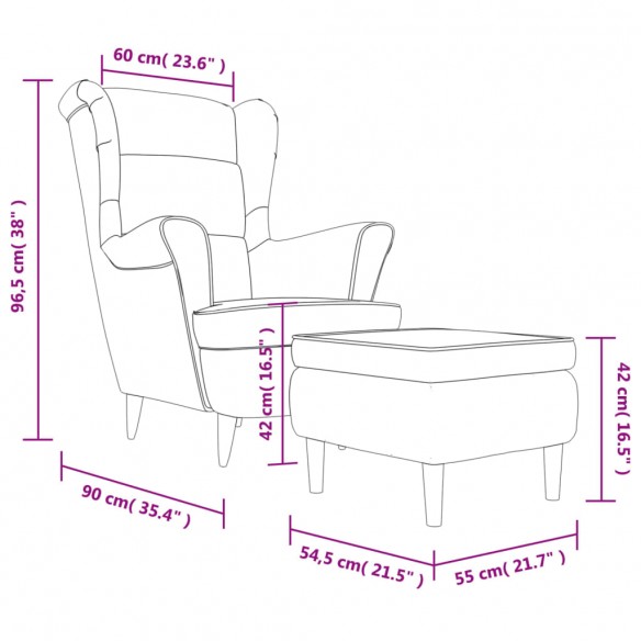 Fauteuil à oreilles avec tabouret bleu velours