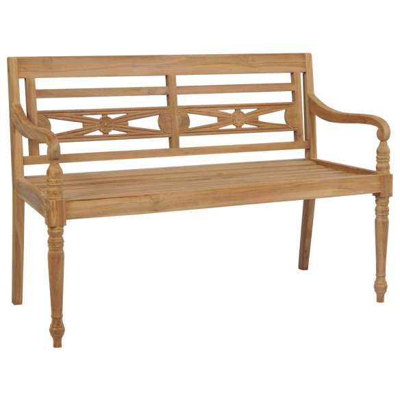 Banc Batavia avec coussin motif de feuilles 120 cm Bois de teck