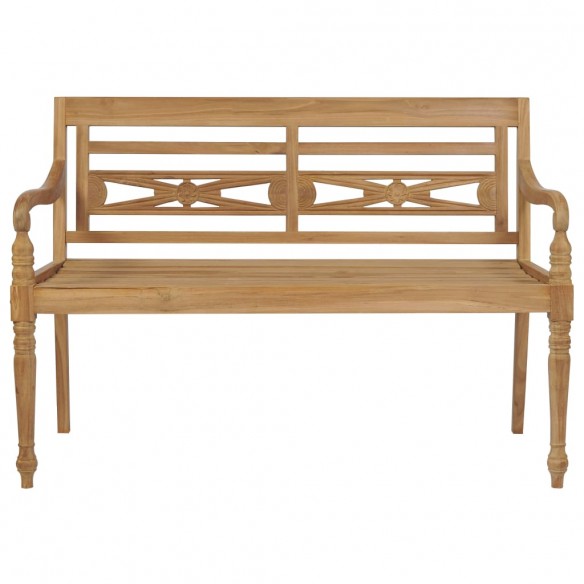 Banc Batavia avec coussin motif de feuilles 120 cm Bois de teck