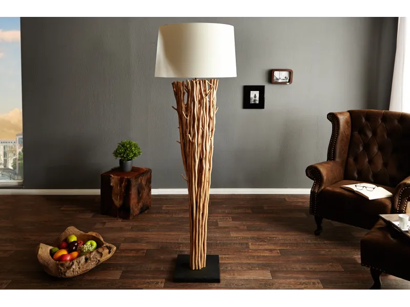 Lampadaire design 175 cm en bois flotté coloris blanc