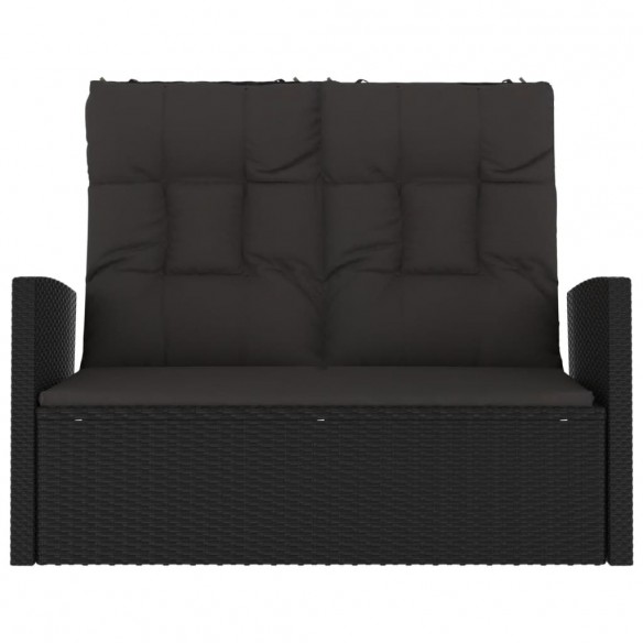 Banc de jardin inclinable et coussins noir 118cm résine tressée