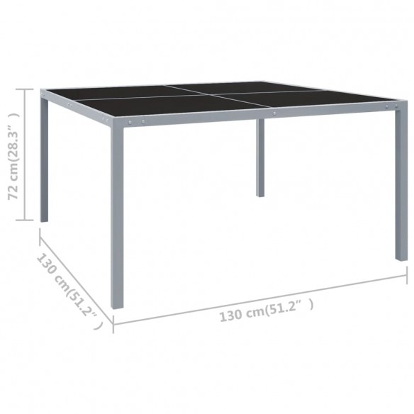 Table de jardin 130x130x72 cm Gris Acier et verre