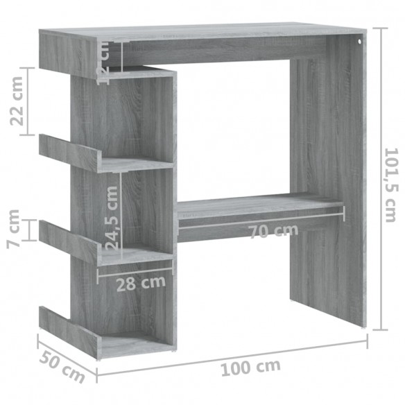 Table de bar et étagère de rangement Sonoma gris 100x50x101,5cm