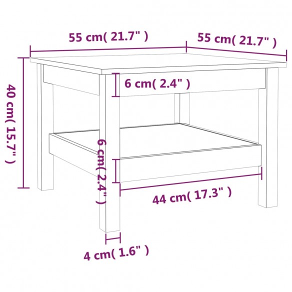 Table basse Gris 55x55x40 cm Bois massif de pin