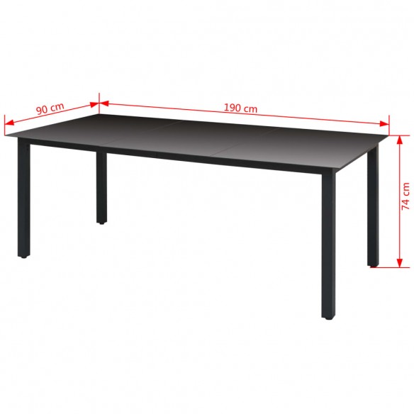 Table de jardin Noir 190 x 90 x 74 cm Aluminium et verre