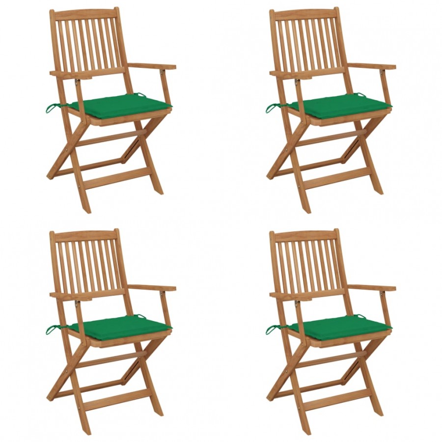 Chaises pliables de jardin 4 pcs avec coussins Bois d'acacia