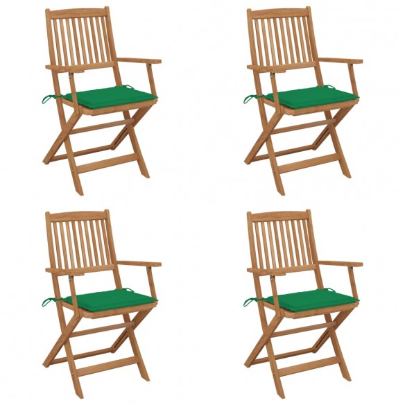 Chaises pliables de jardin 4 pcs avec coussins Bois d'acacia